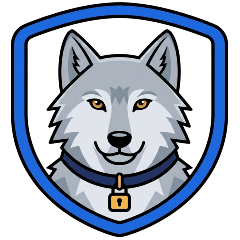 The SecuremeVPN wolf mascot inside a blue shield